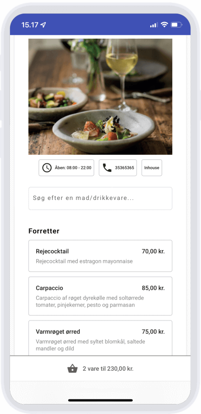 Bestillings-app - Menukort