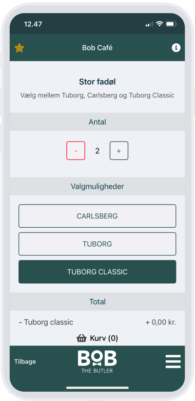 Bestillings app - Tilføj til kurven