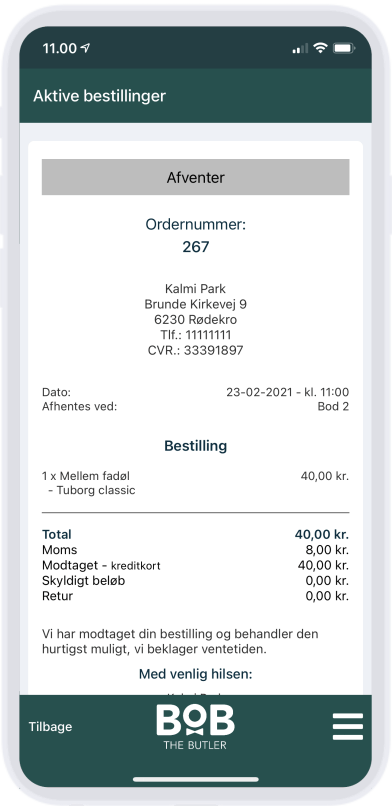 Bestillings-app - Kvittering