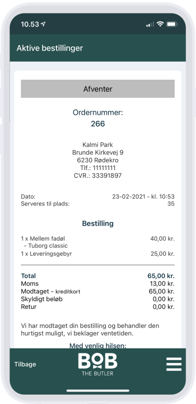 Bestillings-app - Kvittering