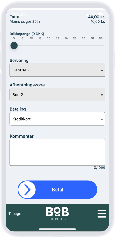Bestillings-app - Afslut bestilling