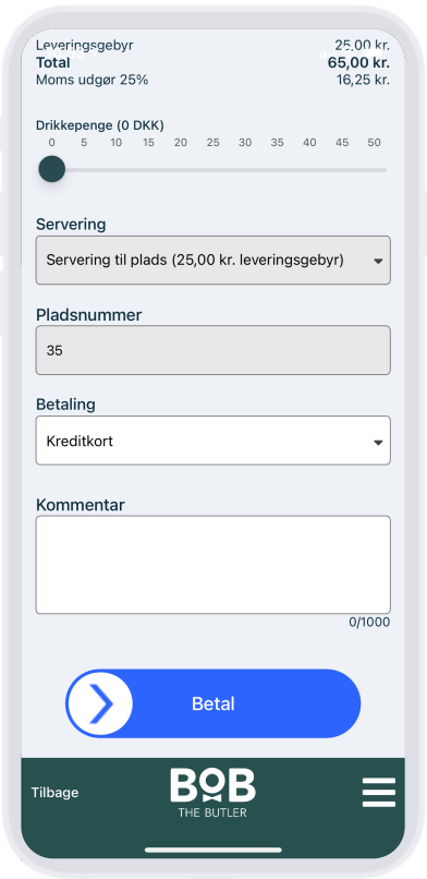 Bestillings-app - Afslut bestilling