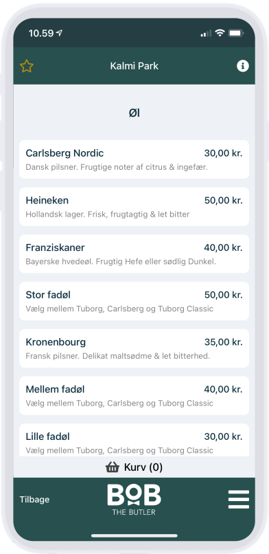 Bestillings-app - Vaelg vare