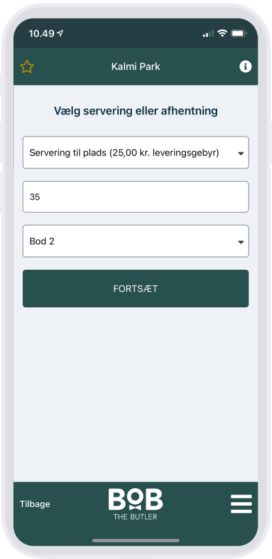 Bestillings-app - Angiv plads