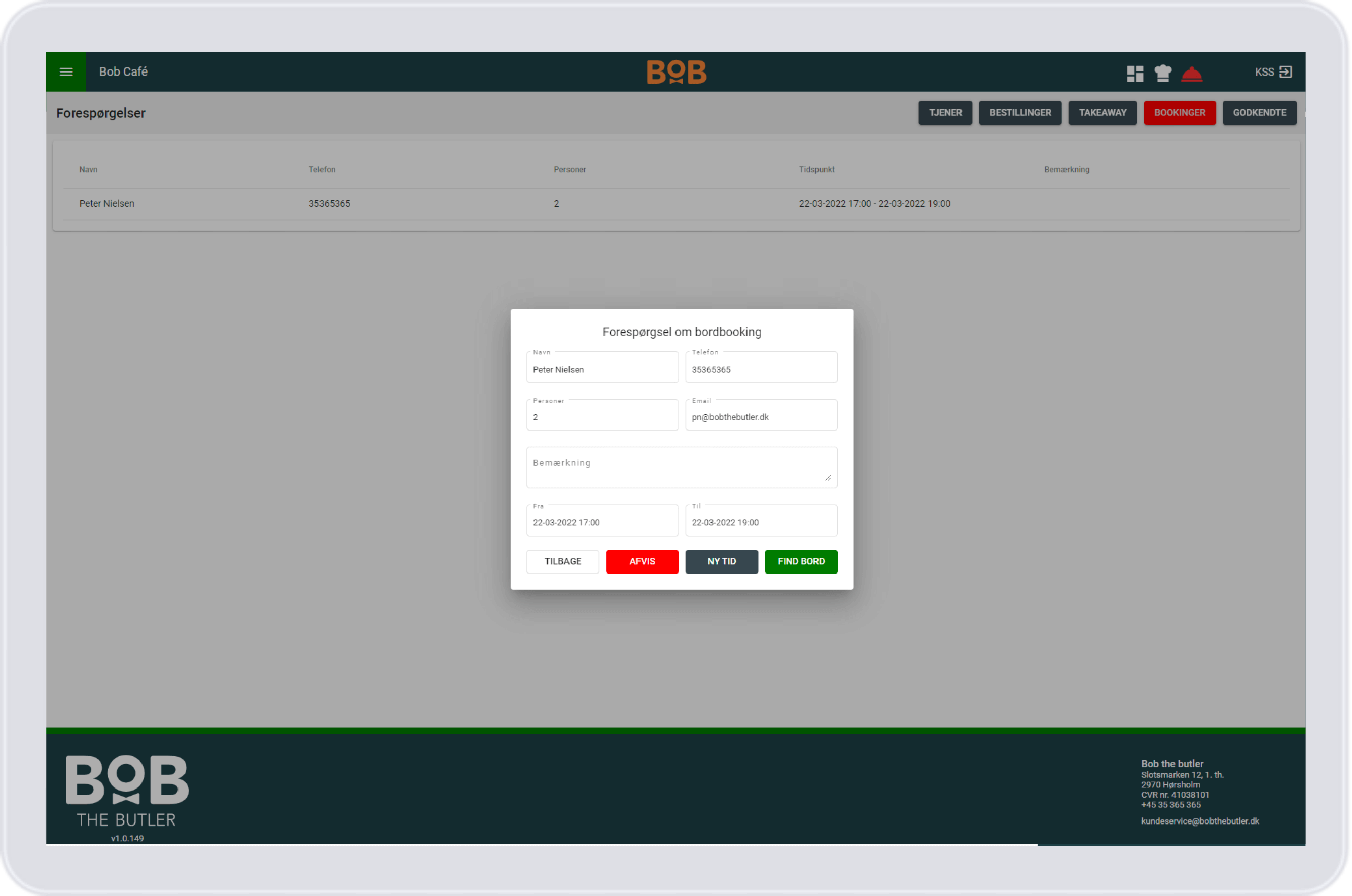 Bookinger - Se bookinger fra app hjemmeside