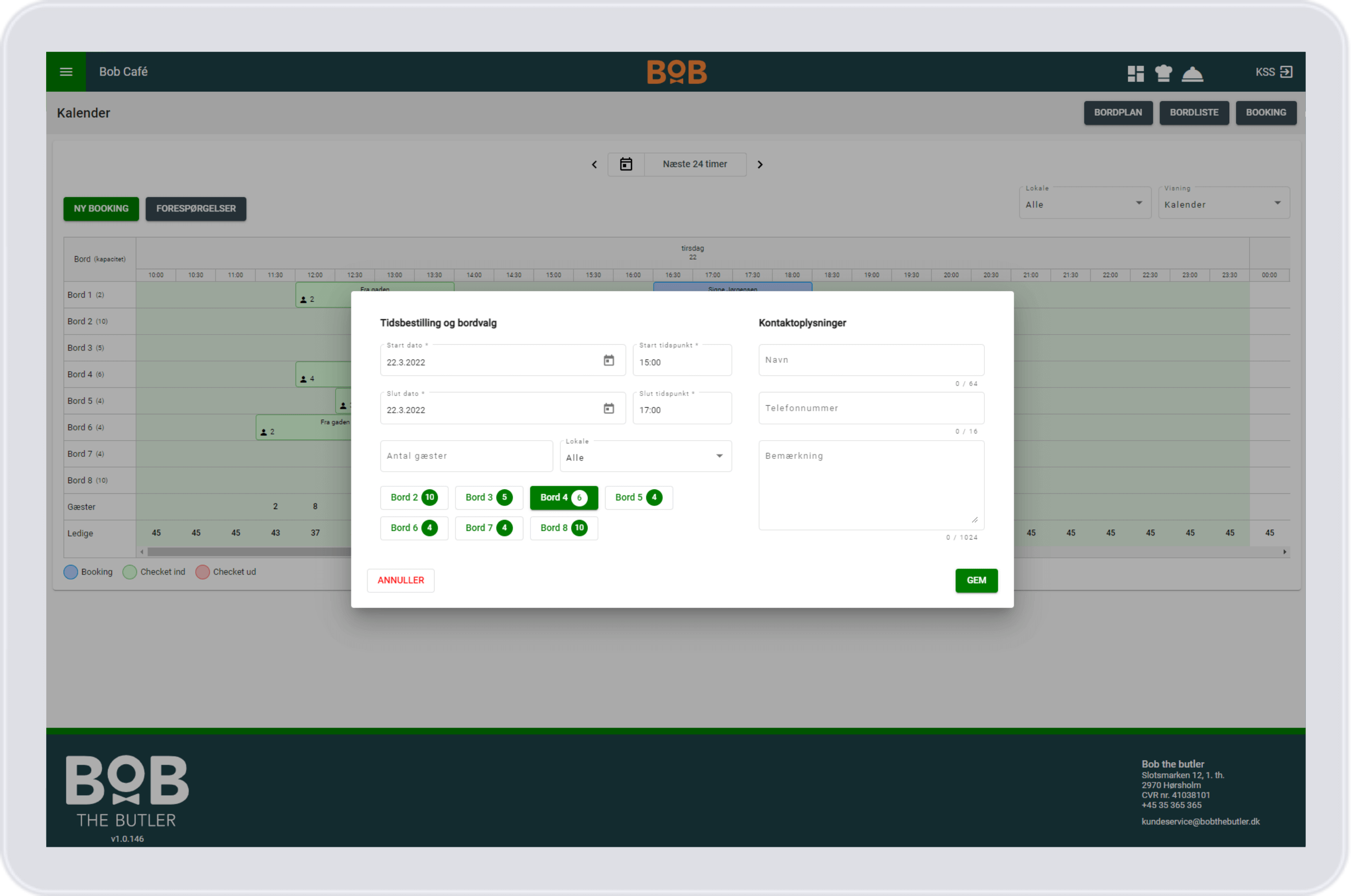 Bookinger - Opret bordbooking