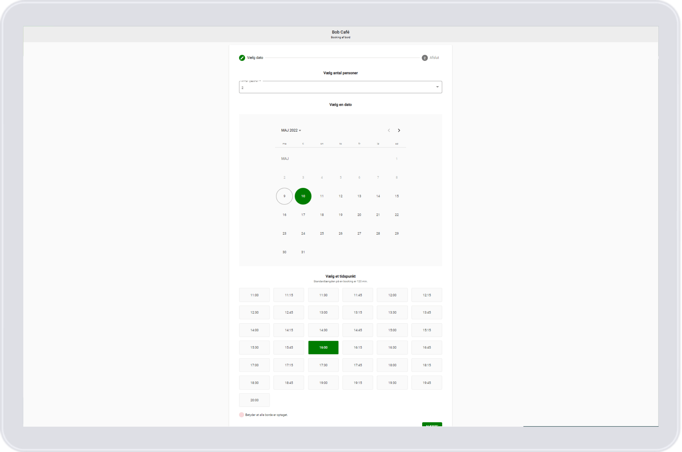 Bookinger - Se bookinger fra app hjemmeside